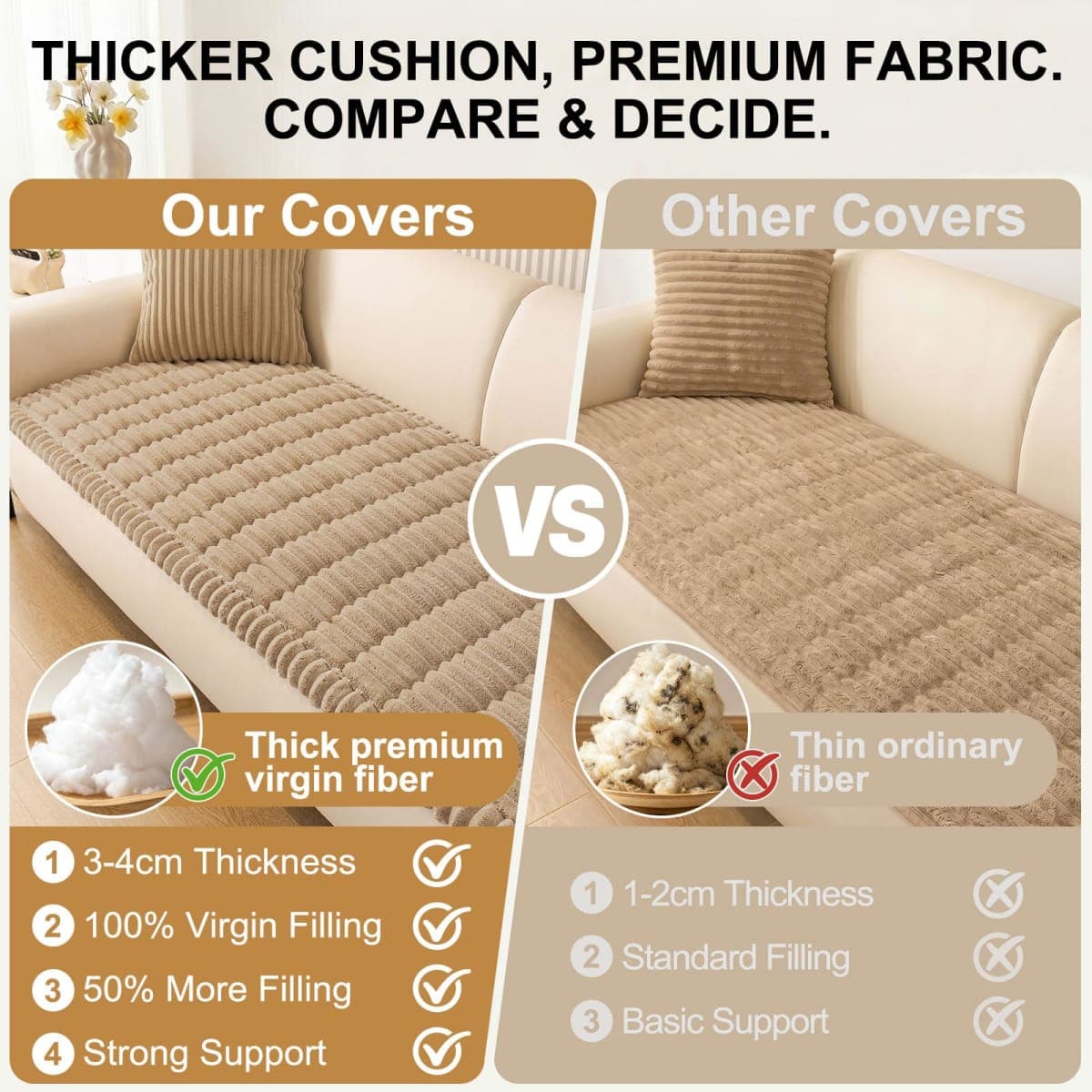 Smiry Couch Cover for Dogs Washable, Non Slip Fuzzy Pet Couch Covers for 3 Cushion Sofa Pet Friendly, Thick Soft Sofa Slipcovers Cushion Protector (Khaki, 27.6" x 59") thumbnail 4