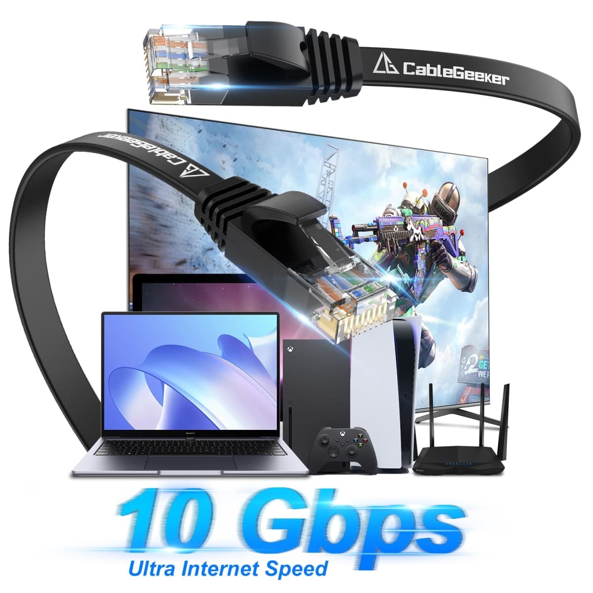 Cat 6 Ethernet Cable Black (at a Cat5e Price but Higher Bandwidth) Cat6 Flat Internet Network Cables - Ethernet Patch Cable - Short Computer LAN Cable with Snagless RJ45 Connectors (100ft) thumbnail 2