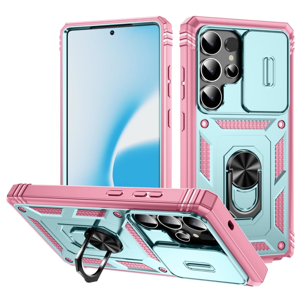 WMYUHAN for Samsung Galaxy S25 Ultra Case Military Grade Drop Shock Protection Cell Phone Cover with Slide Camera Cover Built-in 360° Rotate Ring Stand for Galaxy S25 Ultra 6.8 -Pink — image 1