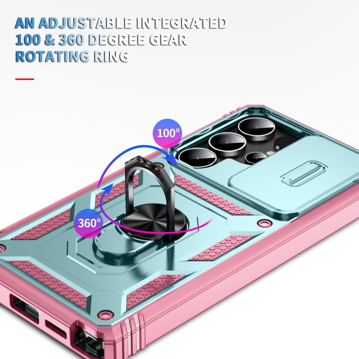 WMYUHAN for Samsung Galaxy S25 Ultra Case Military Grade Drop Shock Protection Cell Phone Cover with Slide Camera Cover Built-in 360° Rotate Ring Stand for Galaxy S25 Ultra 6.8 -Pink thumbnail 2
