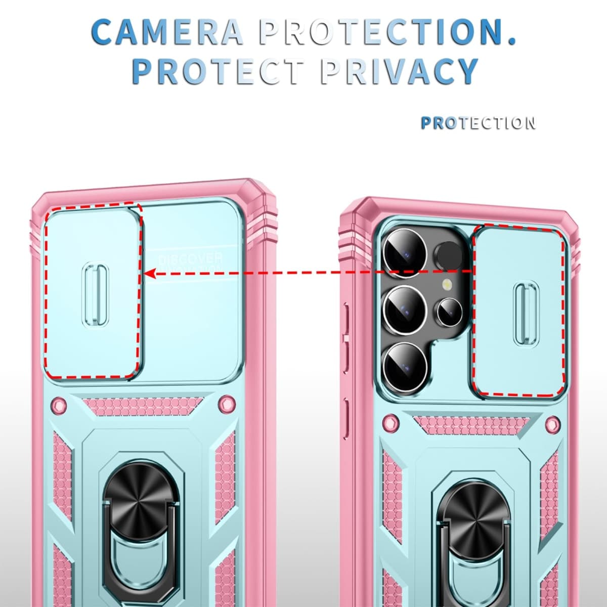 WMYUHAN for Samsung Galaxy S25 Ultra Case Military Grade Drop Shock Protection Cell Phone Cover with Slide Camera Cover Built-in 360° Rotate Ring Stand for Galaxy S25 Ultra 6.8 -Pink thumbnail 3