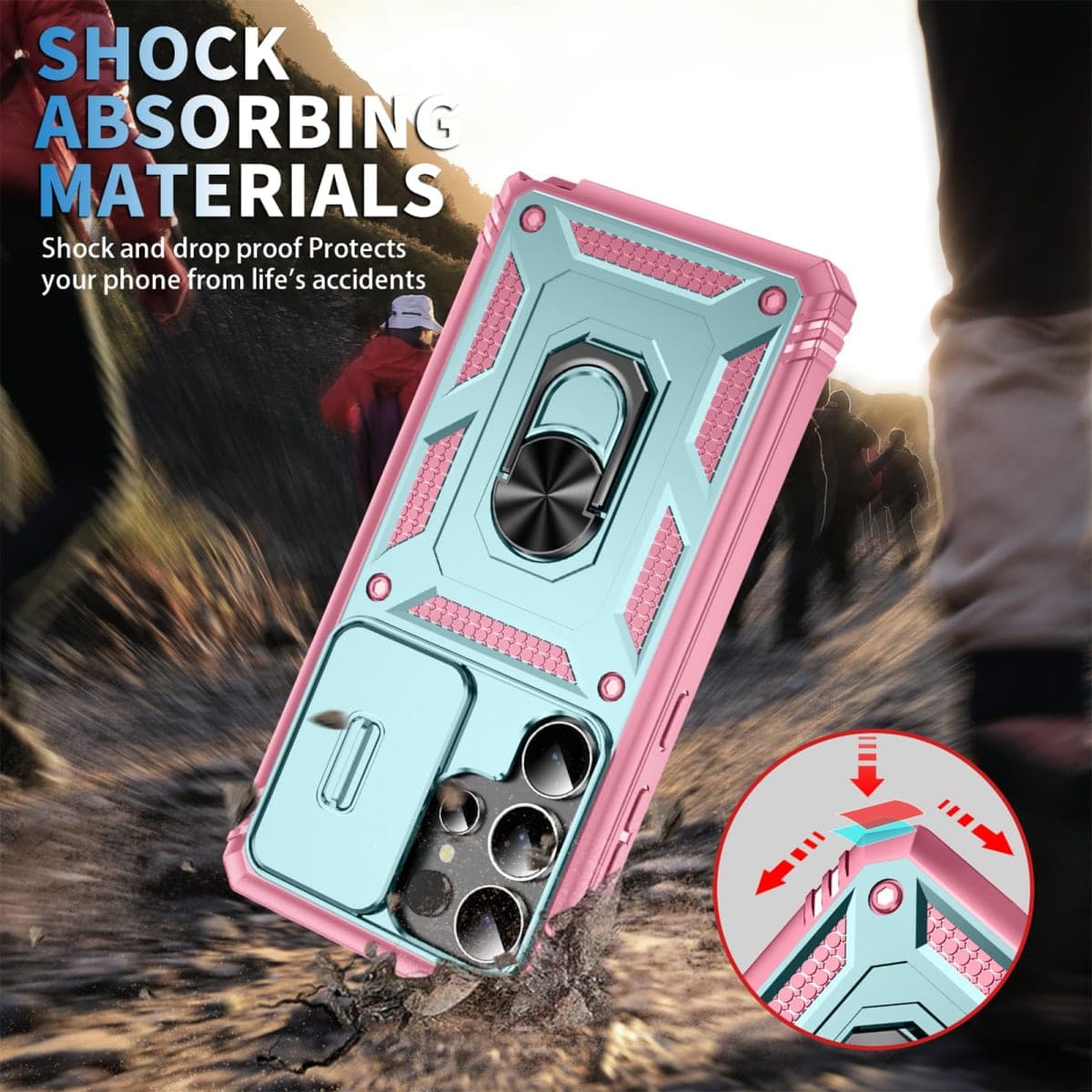 WMYUHAN for Samsung Galaxy S25 Ultra Case Military Grade Drop Shock Protection Cell Phone Cover with Slide Camera Cover Built-in 360° Rotate Ring Stand for Galaxy S25 Ultra 6.8 -Pink thumbnail 4