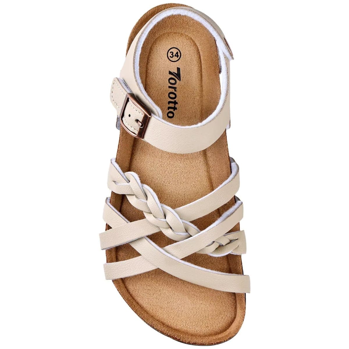 Torotto Girls Sandals with Cork Footbed Adjustable Buckle Casual Slides Sandals Open Toes Flat for Kids Toddler, Beige, 2 Little Kid thumbnail 2