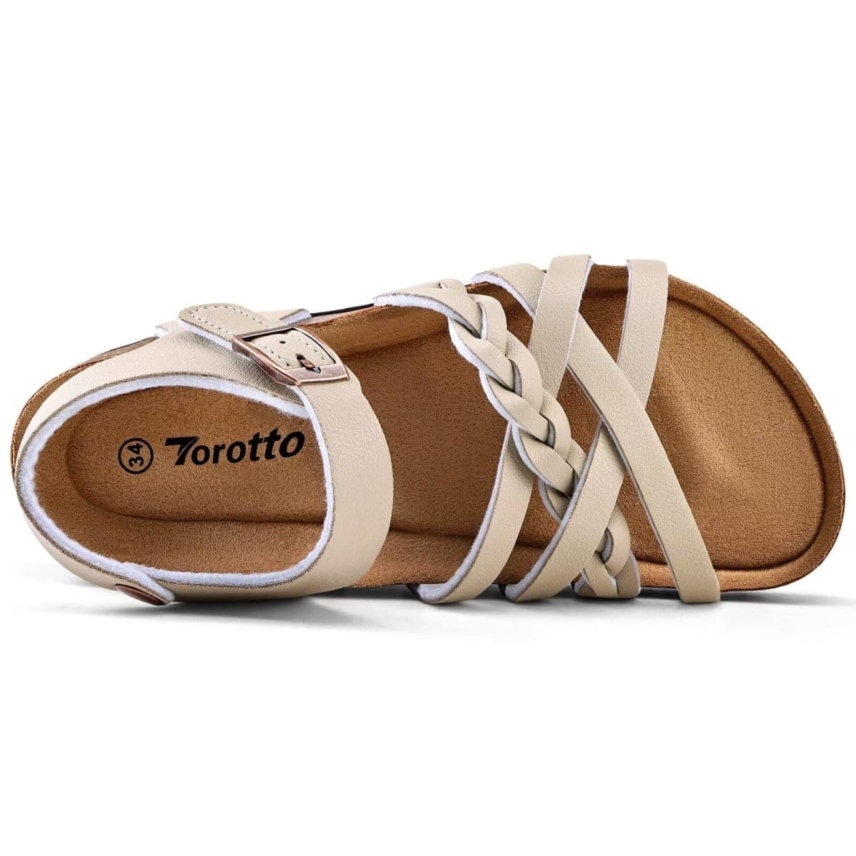Torotto Girls Sandals with Cork Footbed Adjustable Buckle Casual Slides Sandals Open Toes Flat for Kids Toddler, Beige, 2 Little Kid thumbnail 3