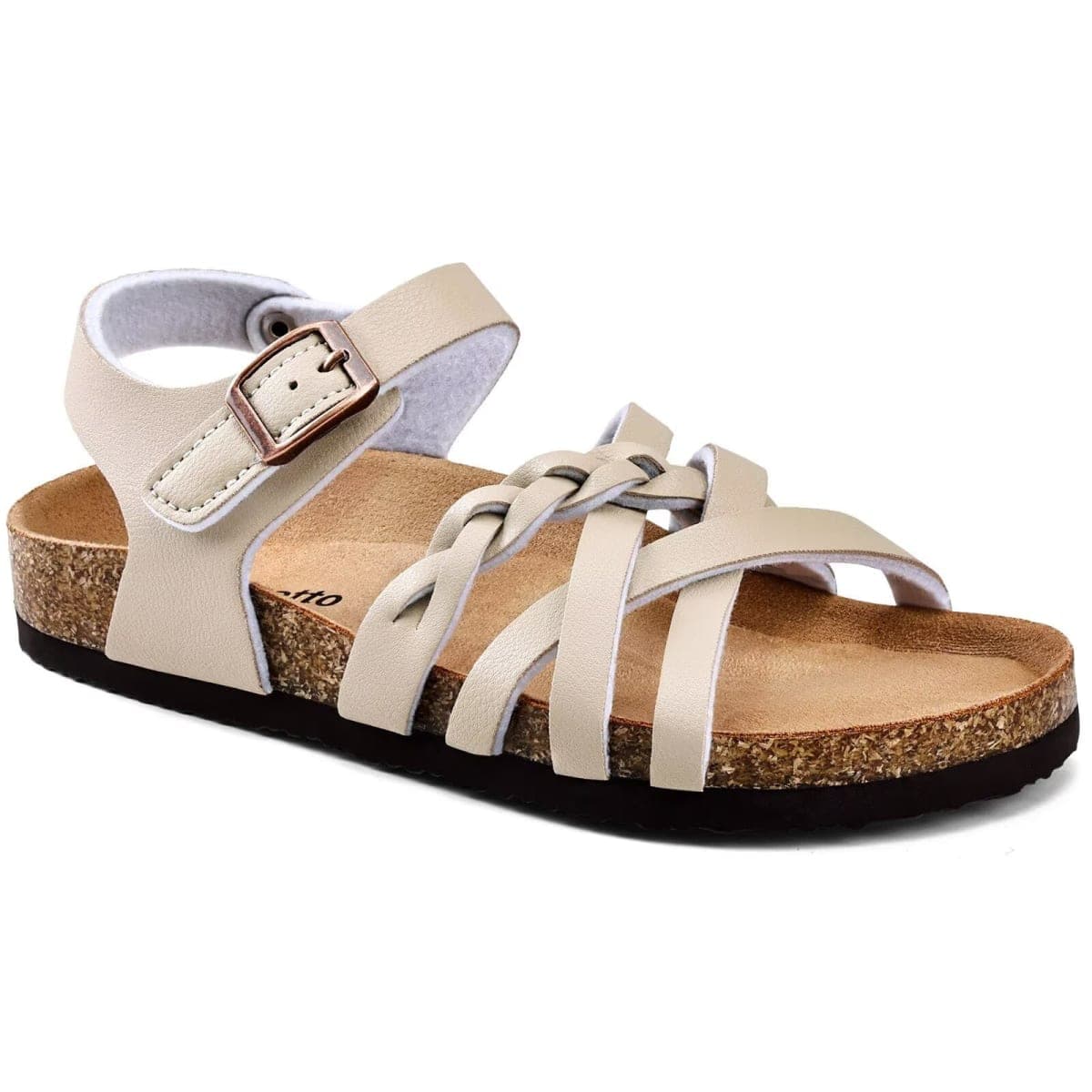 Torotto Girls Sandals with Cork Footbed Adjustable Buckle Casual Slides Sandals Open Toes Flat for Kids Toddler, Beige, 2 Little Kid thumbnail 4