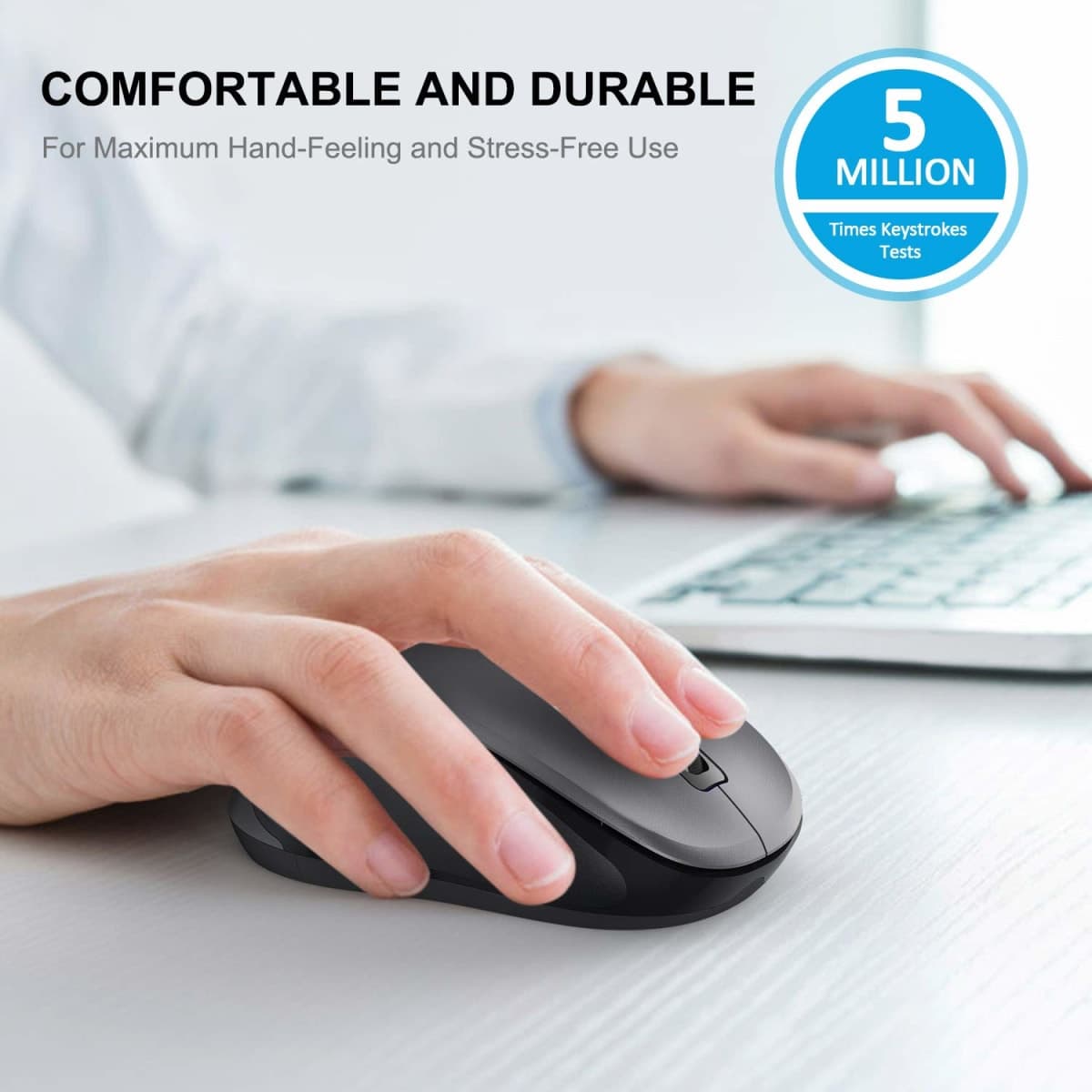 WisFox 2.4G Wireless Mouse for Laptop, Ergonomic Computer Mouse with USB Receiver and 3 Adjustable Levels, 6 Button Wireless Mice for Windows Mac PC Notebook (Grey) thumbnail 3