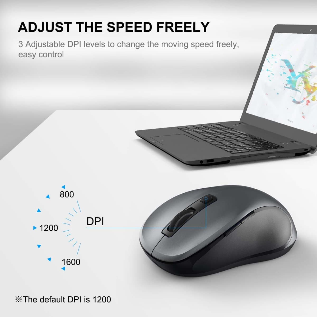 WisFox 2.4G Wireless Mouse for Laptop, Ergonomic Computer Mouse with USB Receiver and 3 Adjustable Levels, 6 Button Wireless Mice for Windows Mac PC Notebook (Grey) thumbnail 4