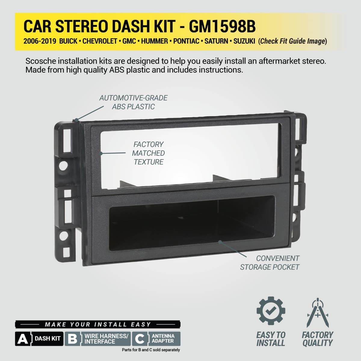 Scosche GM1598B ISO DIN with Pocket or Double Din Installation Kit for 2006-Up Chevy Impala/Tahoe thumbnail 2