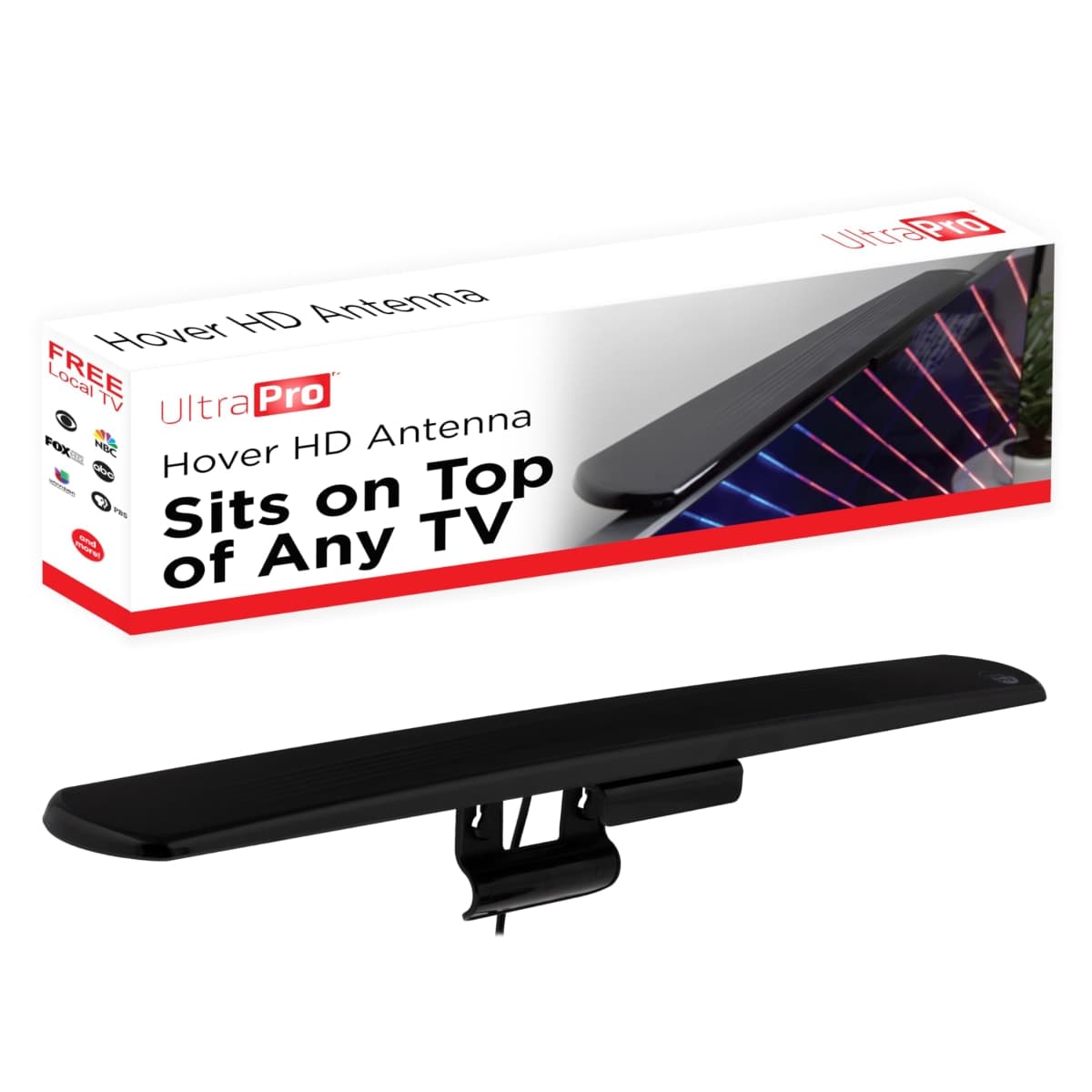 UltraPro Digital TV Antenna Indoor for Smart TV, Long Range HD Local Channels, Easy Mount on Top Design, Supports 4K 1080P HDTV VHF UHF, 360° Reception, 83713 — image 1