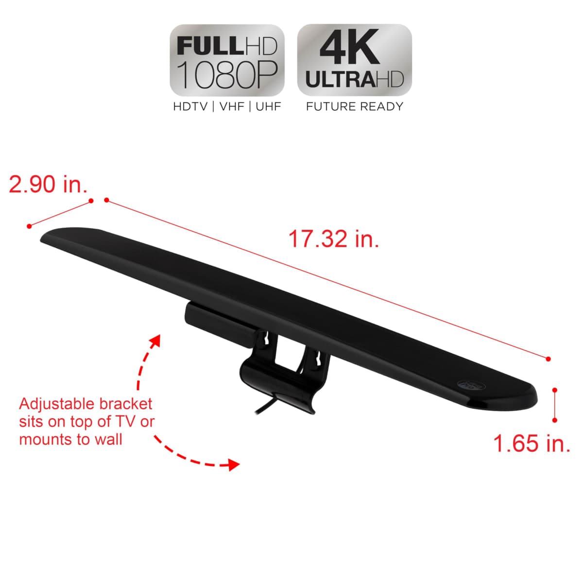 UltraPro Digital TV Antenna Indoor for Smart TV, Long Range HD Local Channels, Easy Mount on Top Design, Supports 4K 1080P HDTV VHF UHF, 360° Reception, 83713 thumbnail 2