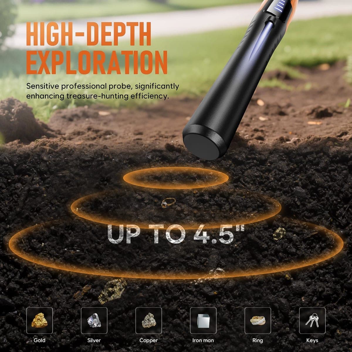 JKUSS Metal Detector Pinpointer, Search Treasure Pinpointing Finder Probe with LCD Display, Professional Waterproof Handheld Pin Pointer Wand with 4 Modes for Metal Detector Adults, Kids thumbnail 5