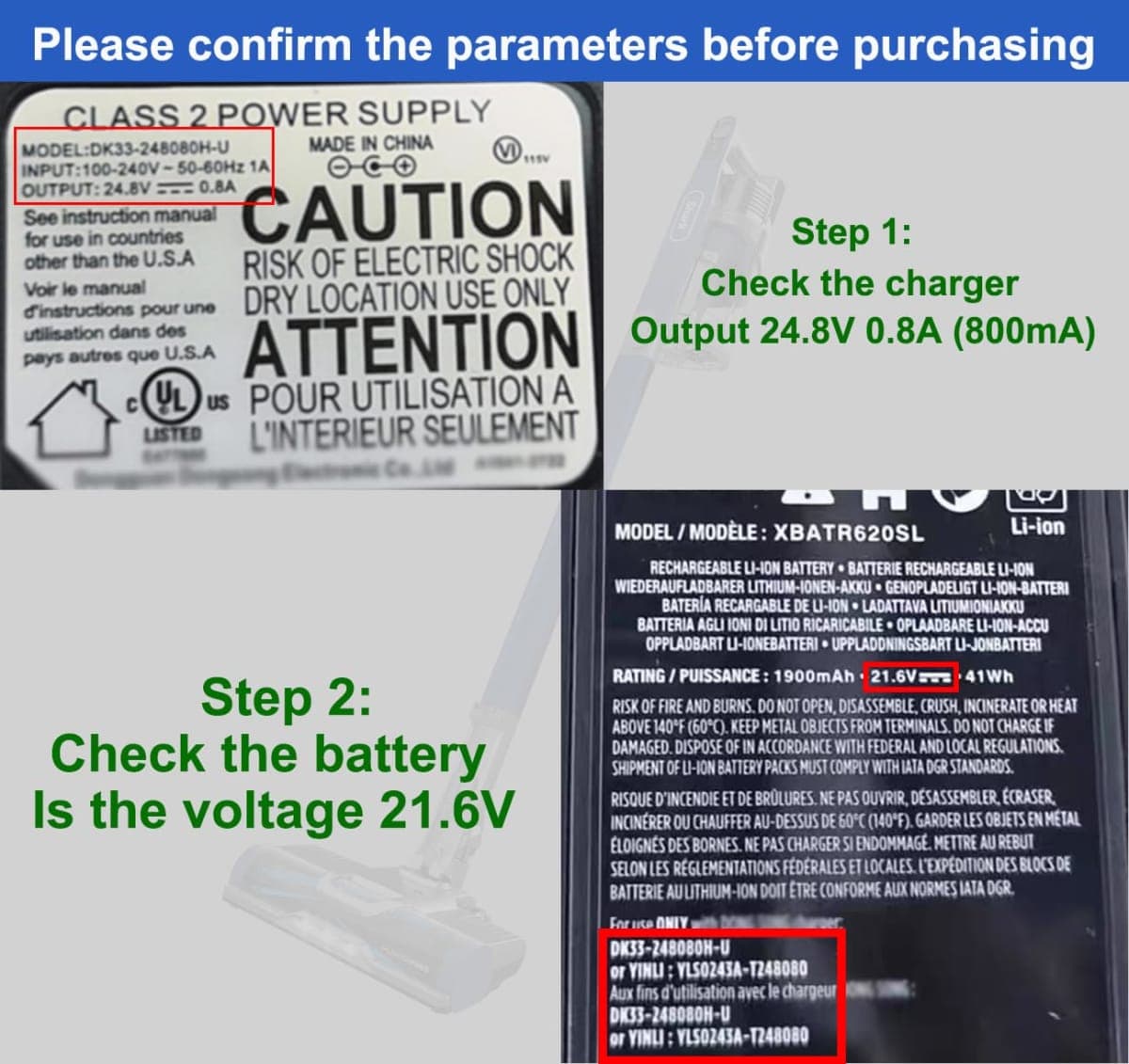24.8V Charger for Shark Cordless Vacuum Cleaner, DK33-248080H-U for Shark IX141, IX141H, IX140H, IZ362H, IZ363HT, IZ163H, IZ142, IZ162H, WZ250, WZ250RD, Shark Rocket Pet Pro Power Cord thumbnail 4