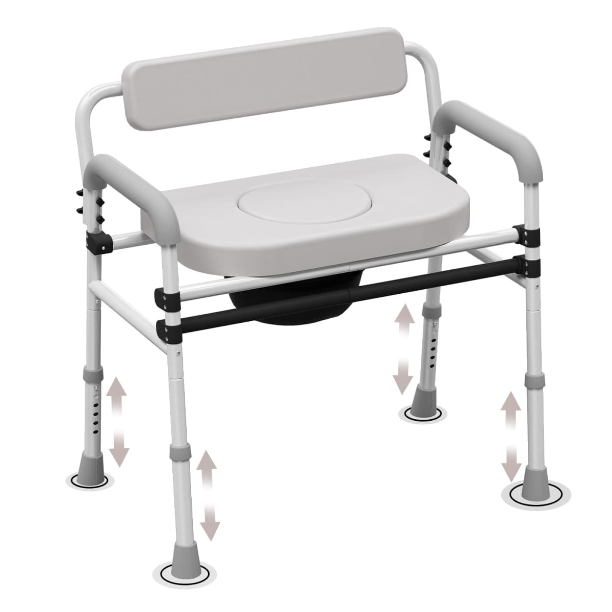 Adjustable Medical Bedside Commode Chair with Padded Backrest, Drop Arm Support, Height Adjustable White — image 1