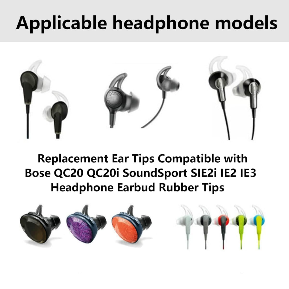MMYQXI Replacement Earbud Tips Earbud Covers Silicone Ear Tips Compatible with Bose QC20 QC20i SoundSport SIE2i IE2 IE3 Headphone Rubber Tips Earbud Caps Large 3 Pairs thumbnail 3