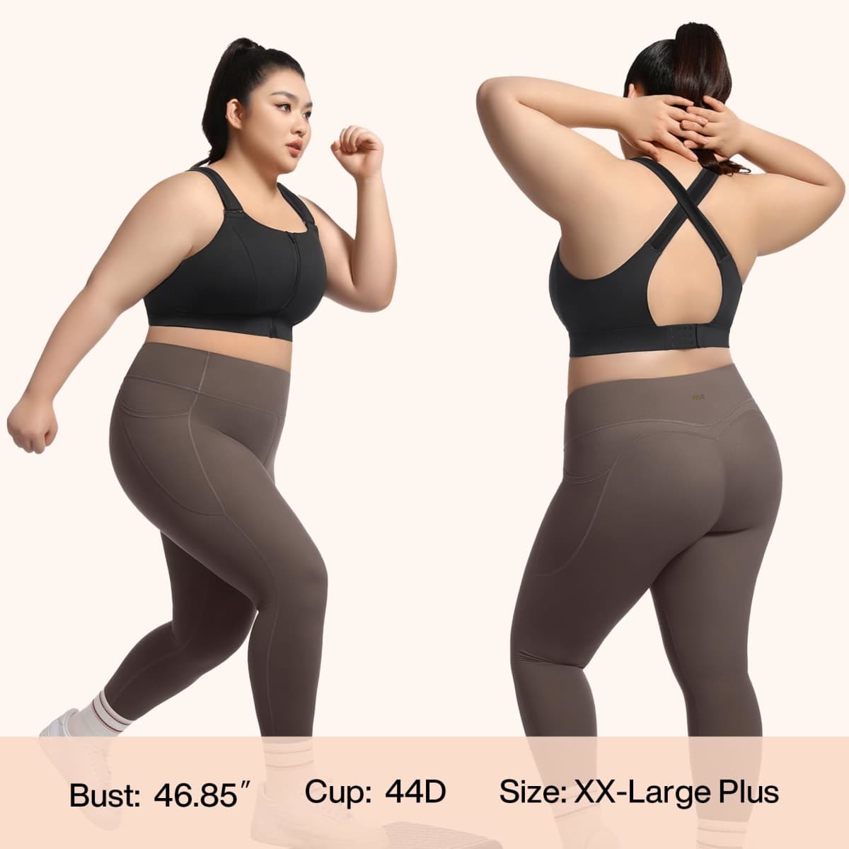 VFUS High Impact Sports Bras for Women Adjustable Zip Front Plus Size Workout Bra Full Coverage Removable Padded Running, Black, X-Large thumbnail 2