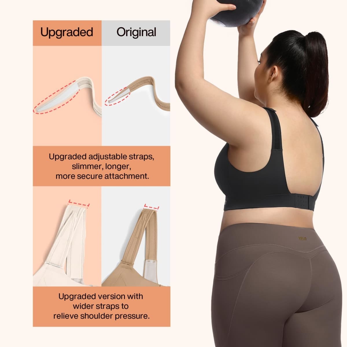 VFUS High Impact Sports Bras for Women Adjustable Zip Front Plus Size Workout Bra Full Coverage Removable Padded Running, Black, X-Large thumbnail 3