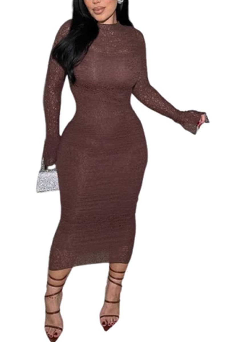 Women's Elegant Bodycon Midi Dress Lace Party Cocktail Wedding Guest Dress, Brown, X-Large — image 1