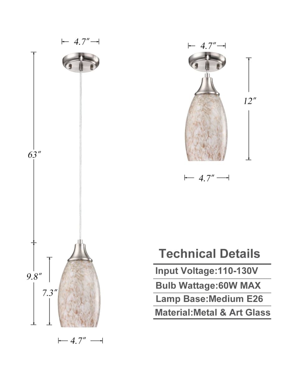Mini Milk Glass Pendant Light,Handcrafted Beige Glass Pendant Hanging Light fixtures Small Pendant Light with Brushed Nickel Adjustable Cord for Kitchen Island,Bed Room,Hallway,Dining Room,Stairs thumbnail 3