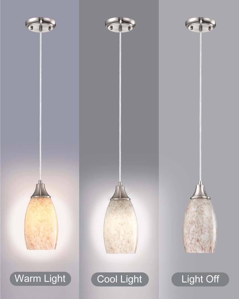 Mini Milk Glass Pendant Light,Handcrafted Beige Glass Pendant Hanging Light fixtures Small Pendant Light with Brushed Nickel Adjustable Cord for Kitchen Island,Bed Room,Hallway,Dining Room,Stairs thumbnail 4