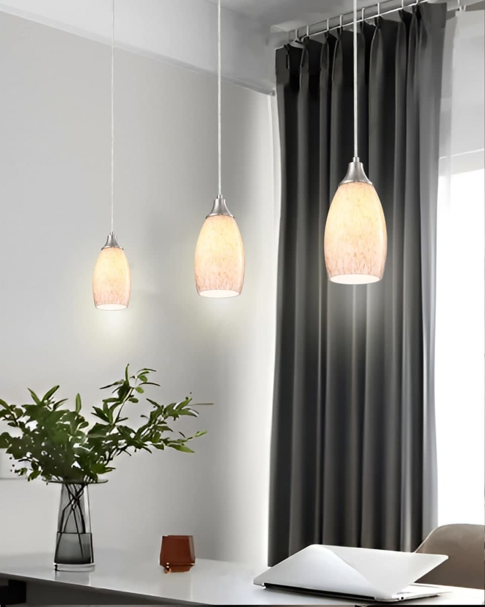 Mini Milk Glass Pendant Light,Handcrafted Beige Glass Pendant Hanging Light fixtures Small Pendant Light with Brushed Nickel Adjustable Cord for Kitchen Island,Bed Room,Hallway,Dining Room,Stairs thumbnail 5