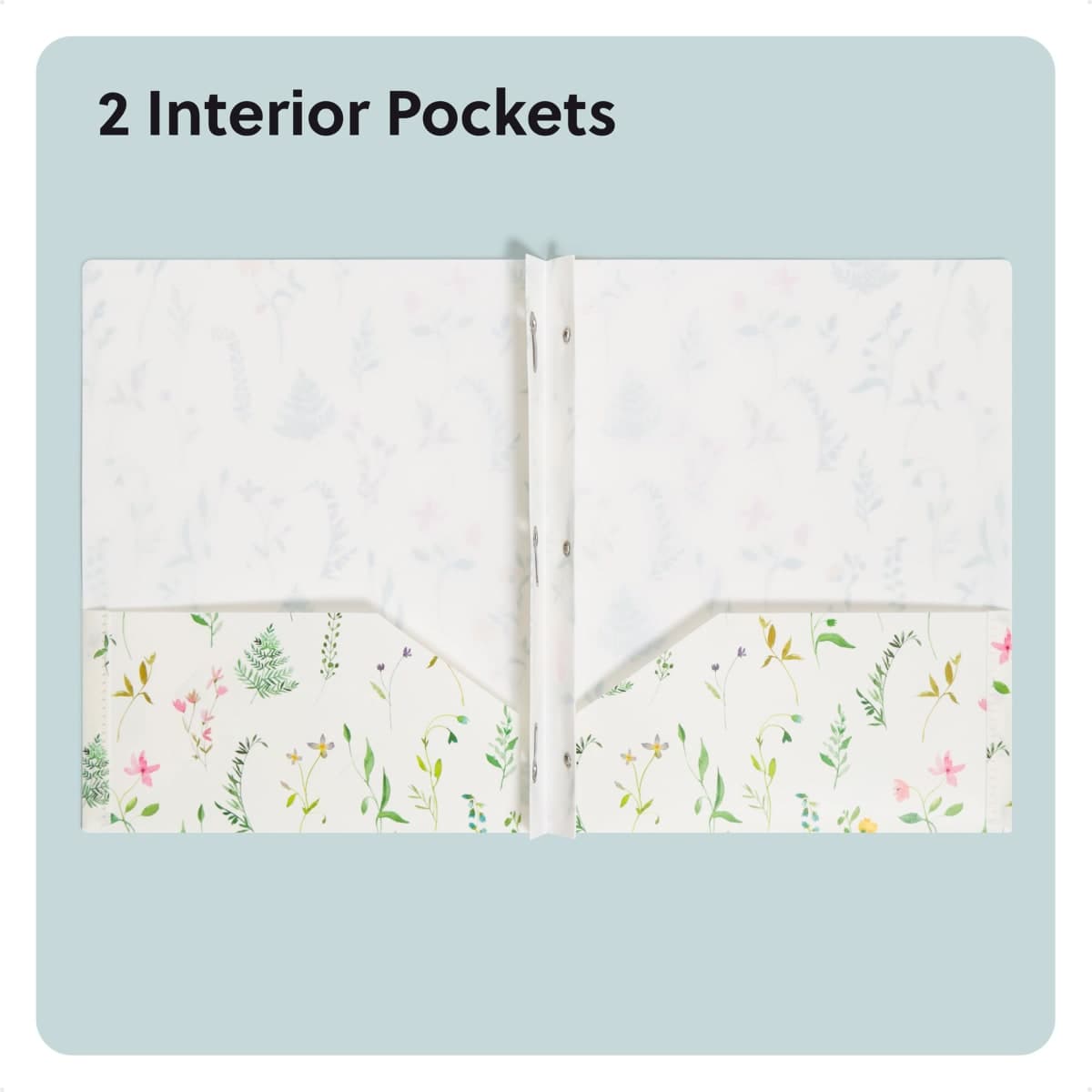 U Brands 2-Pocket Poly Fashion Folder with Pockets and Prongs, 11.6" x 9.3", Pressed Botanicals, Letter Size thumbnail 3