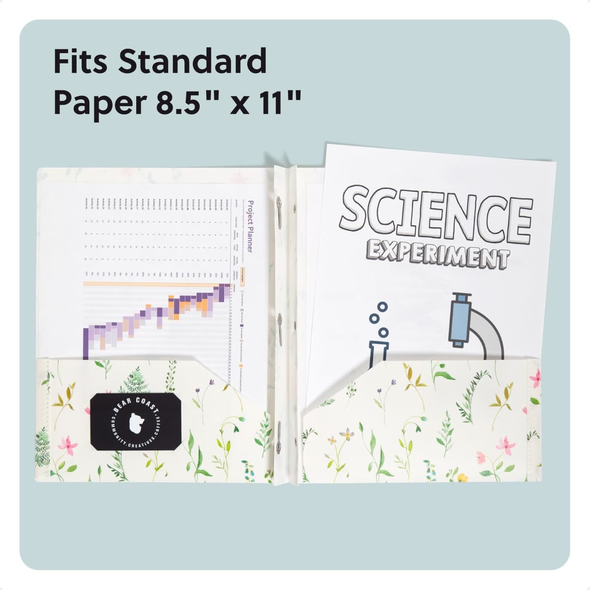 U Brands 2-Pocket Poly Fashion Folder with Pockets and Prongs, 11.6" x 9.3", Pressed Botanicals, Letter Size thumbnail 5