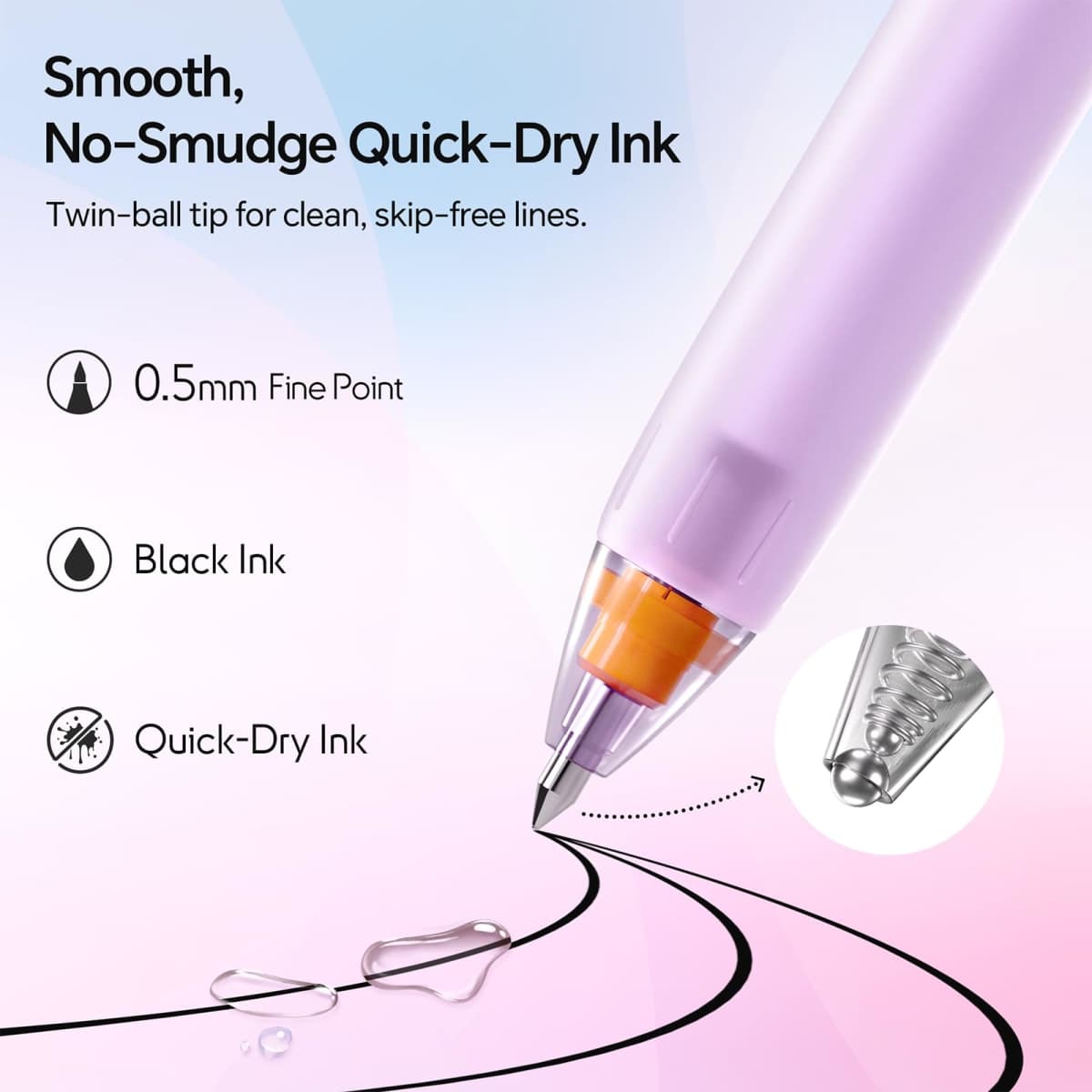 WRITECH Switch Gel Ink Pens: 0.5mm Black Ink Pen Retractable Silent and Clicky Soft Grip Fine Point Pen for Journaling Smooth Writing Quick-dry No Bleed 5ct thumbnail 3