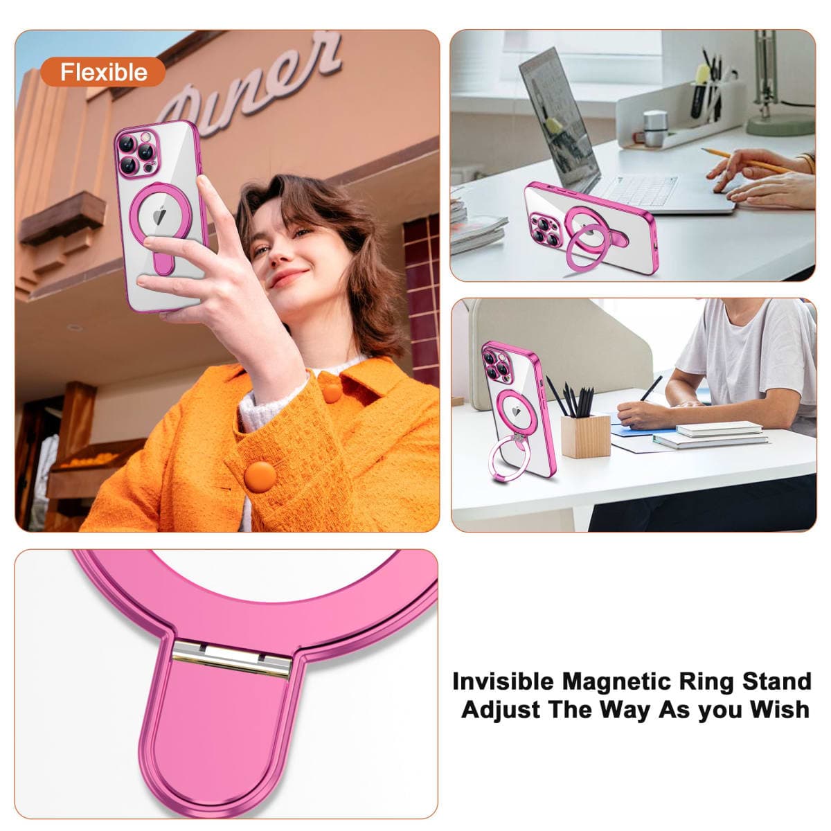 ETPESOK Compatible with iPhone 14 Pro Max Case with Magnetic Ring Stand [Compatible with Mag-Safe] [Full Camera Lens Protector] Soft Plating Clear Phone Case for iPhone 14 Pro Max 6.7", Rose thumbnail 2