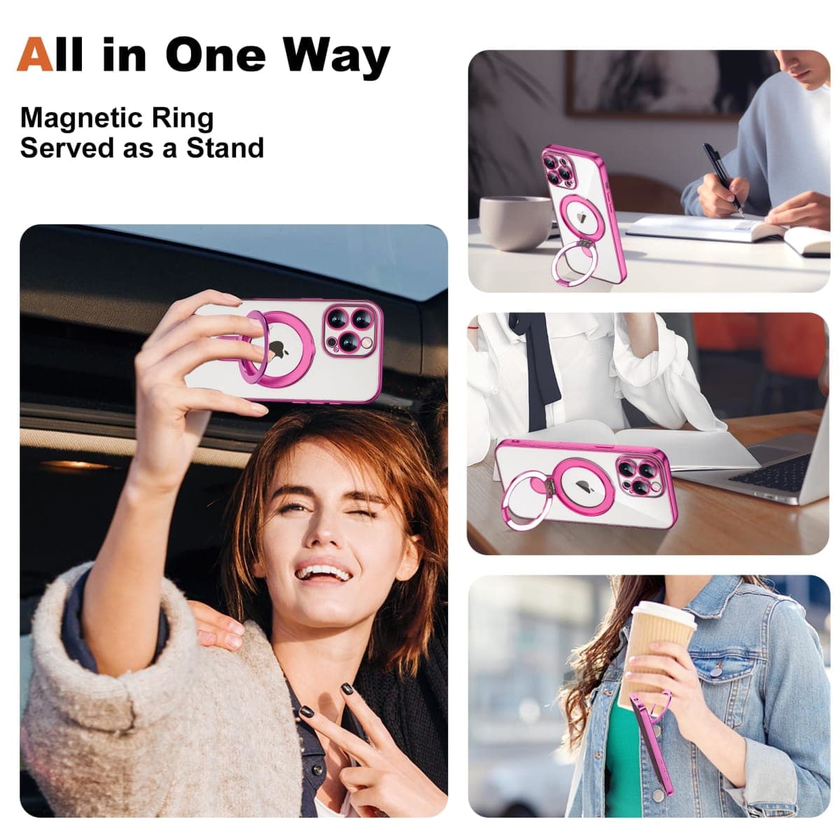 ETPESOK Compatible with iPhone 14 Pro Max Case with Magnetic Ring Stand [Compatible with Mag-Safe] [Full Camera Lens Protector] Soft Plating Clear Phone Case for iPhone 14 Pro Max 6.7", Rose thumbnail 3