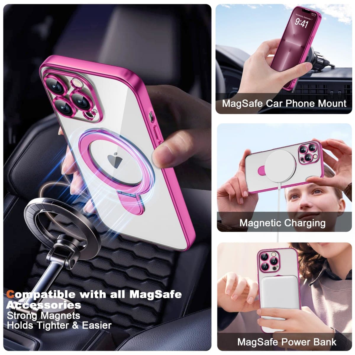 ETPESOK Compatible with iPhone 14 Pro Max Case with Magnetic Ring Stand [Compatible with Mag-Safe] [Full Camera Lens Protector] Soft Plating Clear Phone Case for iPhone 14 Pro Max 6.7", Rose thumbnail 4