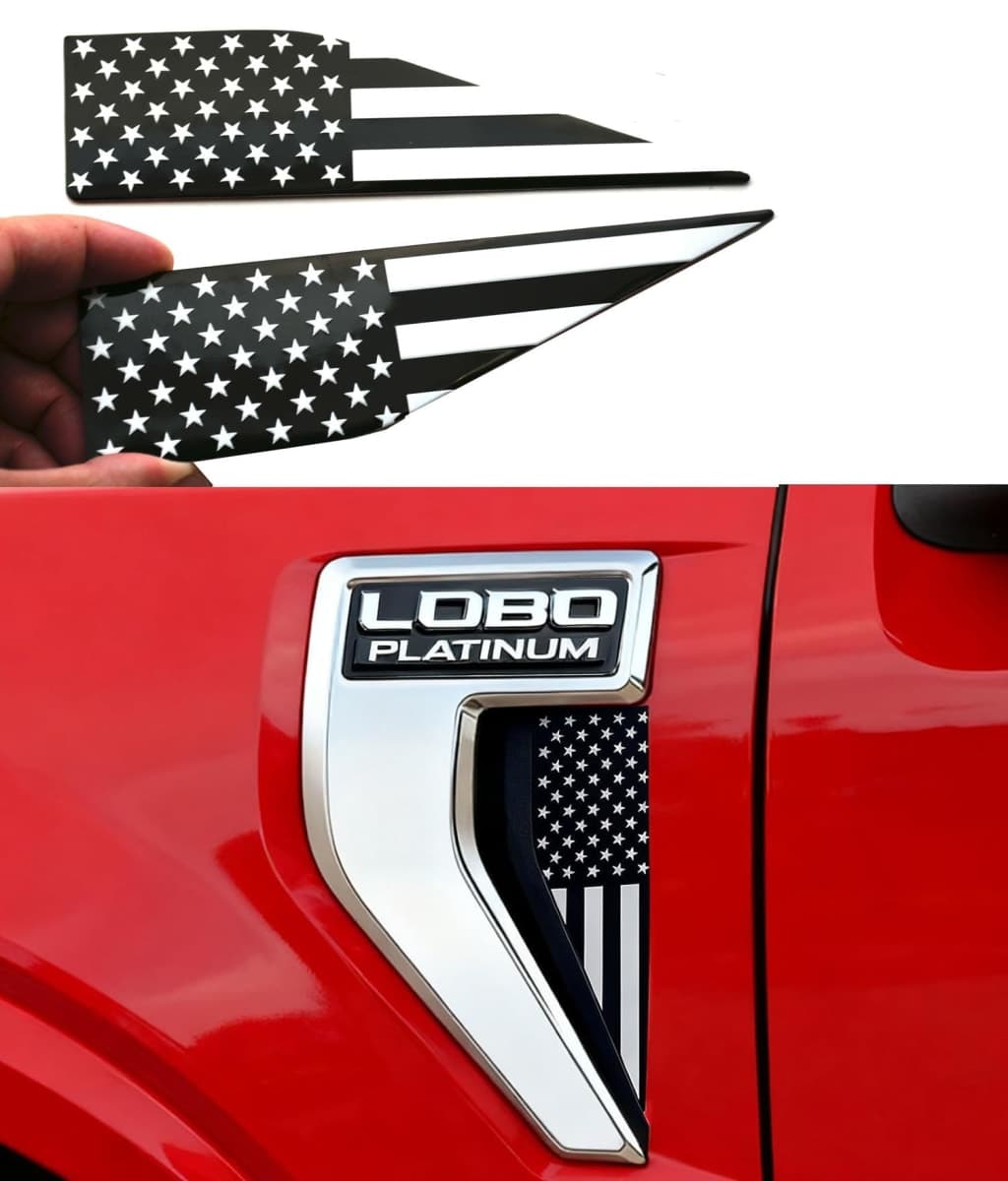 Pair Set American Flag Emblem Car Decal Compatible with 2021-2026 Ford F150 Accessories Custom Fit F150 Exterior Patch Decor Enhances Truck's Style (Black White) — image 1