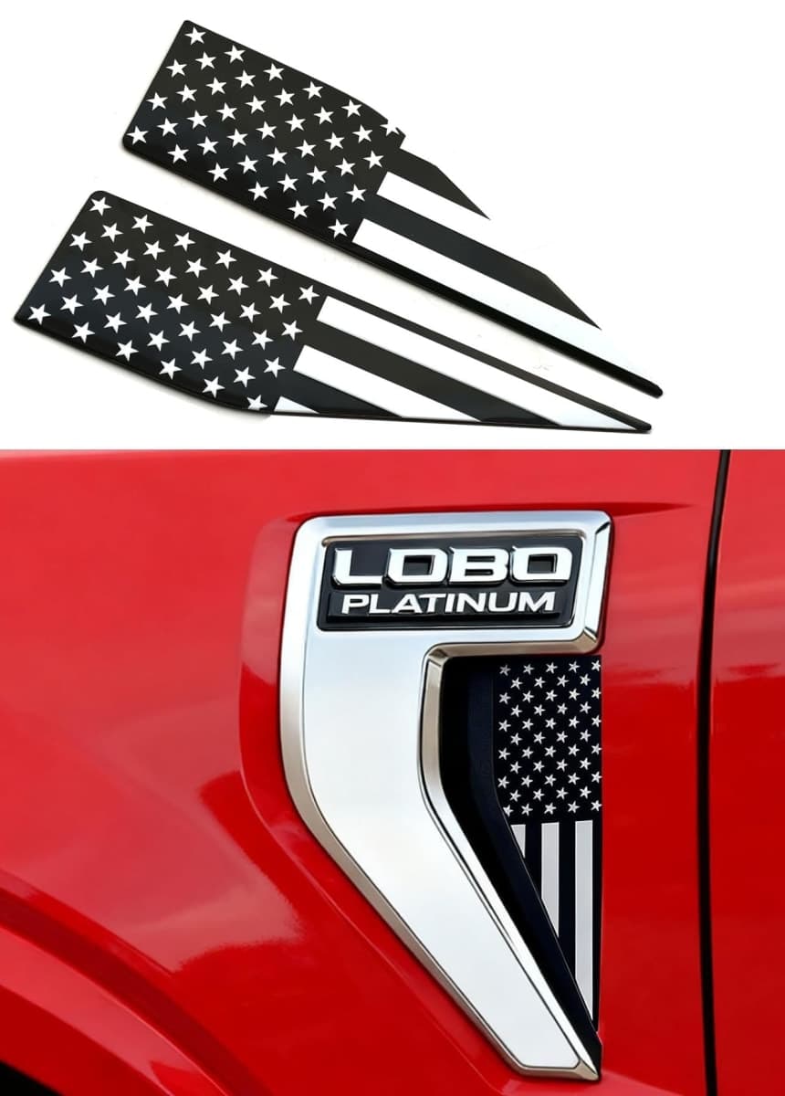 Pair Set American Flag Emblem Car Decal Compatible with 2021-2026 Ford F150 Accessories Custom Fit F150 Exterior Patch Decor Enhances Truck's Style (Black White) thumbnail 2