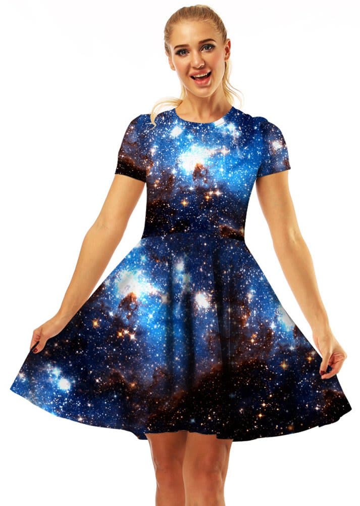Sister Amy Women's Galaxy Printed Elastic Round Neck Sleeveless Shaping Camisole Skater, A-galaxy, Large thumbnail 2
