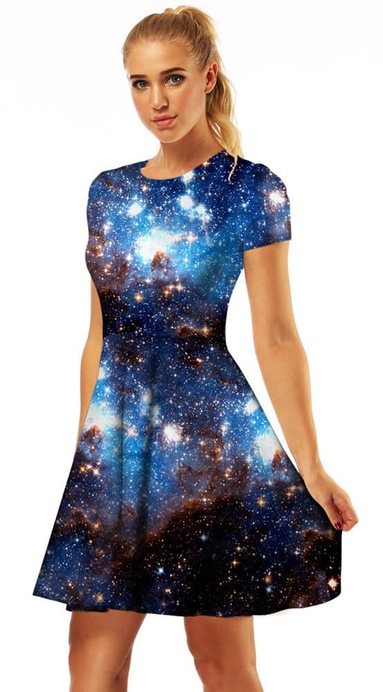 Sister Amy Women's Galaxy Printed Elastic Round Neck Sleeveless Shaping Camisole Skater, A-galaxy, Large thumbnail 3