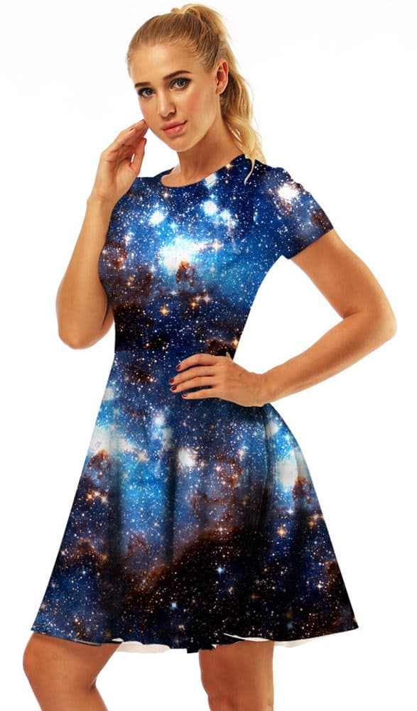 Sister Amy Women's Galaxy Printed Elastic Round Neck Sleeveless Shaping Camisole Skater, A-galaxy, Large thumbnail 4