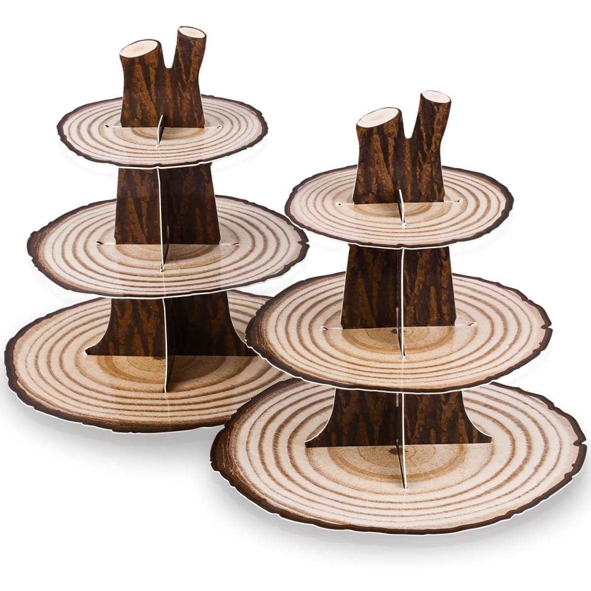 NatNarr 2 Pack Woodland Cupcake Stand Woodland Baby Shower Decorations 3 Tier Wooden Cupcake Stand Western Party Decor for Safari Baby Shower Birthday Forest Camping Party Supplies — image 1