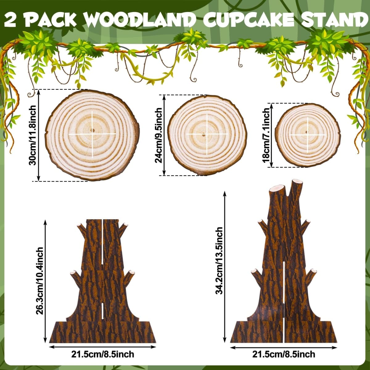 NatNarr 2 Pack Woodland Cupcake Stand Woodland Baby Shower Decorations 3 Tier Wooden Cupcake Stand Western Party Decor for Safari Baby Shower Birthday Forest Camping Party Supplies thumbnail 2