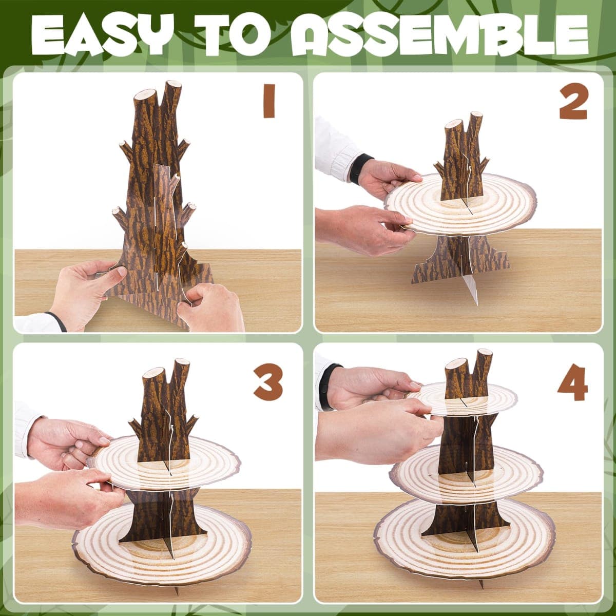 NatNarr 2 Pack Woodland Cupcake Stand Woodland Baby Shower Decorations 3 Tier Wooden Cupcake Stand Western Party Decor for Safari Baby Shower Birthday Forest Camping Party Supplies thumbnail 5
