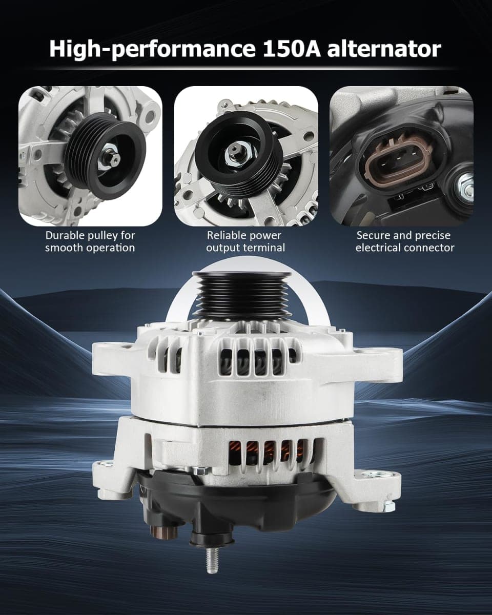 L4 150Amp New Alternator Compatible with Santa Fe Sport 2.4L 2017-2018, Sonata 2.4L 2015-2019; Kia Optima 2.4L 2016-2020, Sorento 2.4L 2015-2020 - Replaces OEM GM# 37300-2G061, 104211-8790 thumbnail 3