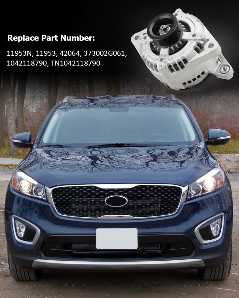 L4 150Amp New Alternator Compatible with Santa Fe Sport 2.4L 2017-2018, Sonata 2.4L 2015-2019; Kia Optima 2.4L 2016-2020, Sorento 2.4L 2015-2020 - Replaces OEM GM# 37300-2G061, 104211-8790 thumbnail 4