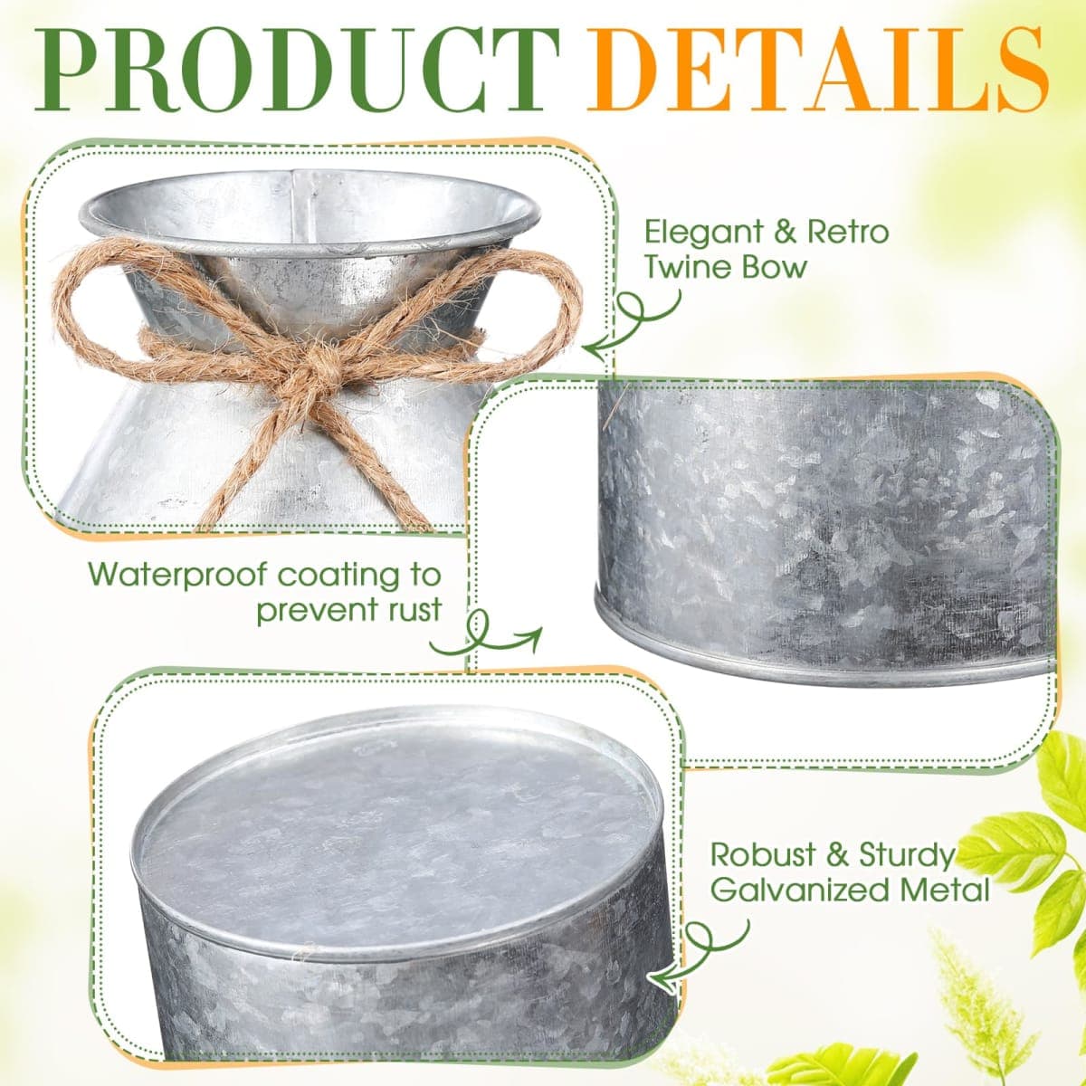 Domensi 12 Pcs 5.12 Inch Farmhouse Metal Flower Vase Decor Galvanized Milk Can Jug Vase with Twine Bow Rustic Flower Buckets for Floral Table Centerpiece Home Dinging Room Wedding Decor (Iron Color) thumbnail 4