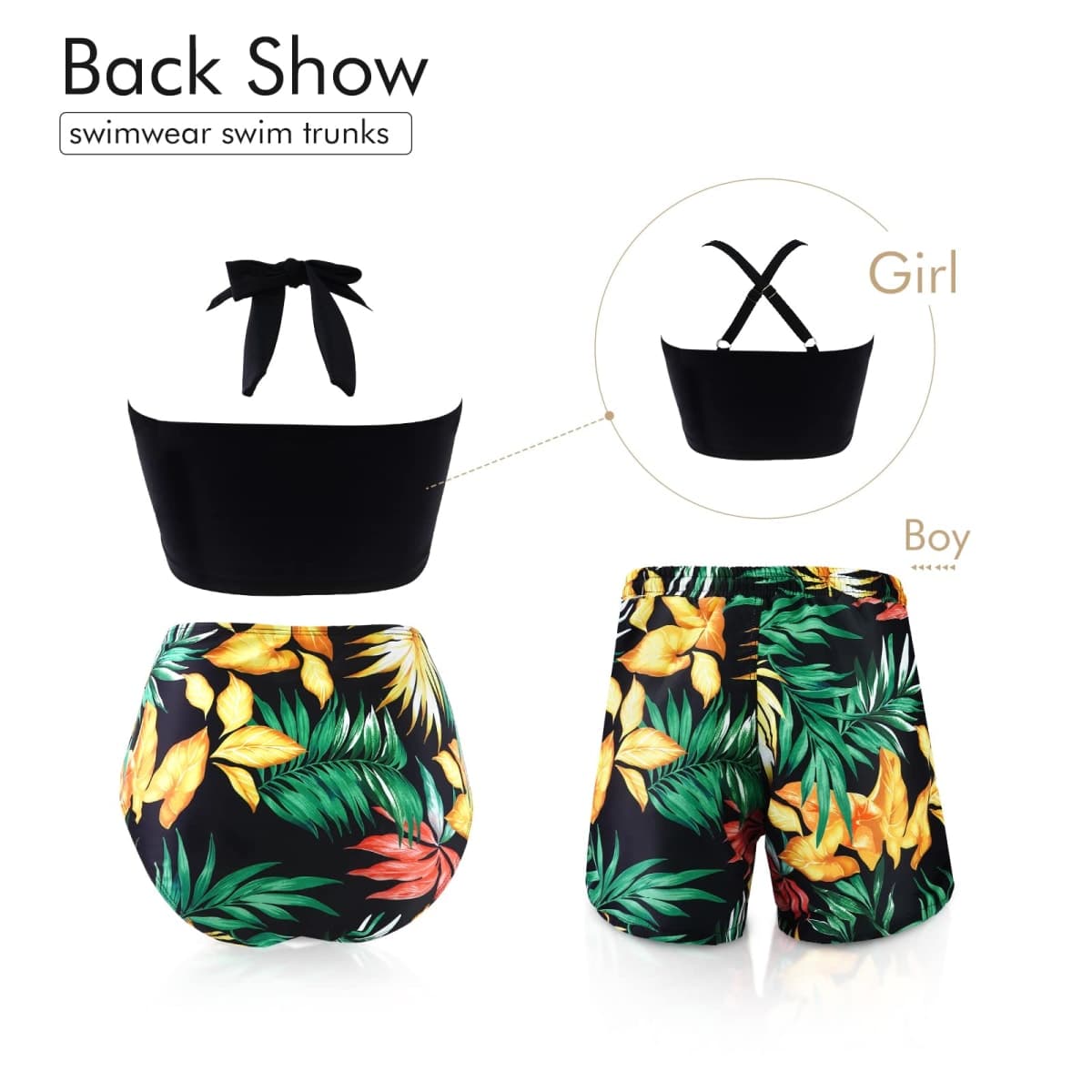 Ryuits Family Matching Swimwear, Women Bikini Set, Mother Daughter Swimsuits Father Son Trunks Bathing Suit, Black, Medium thumbnail 5