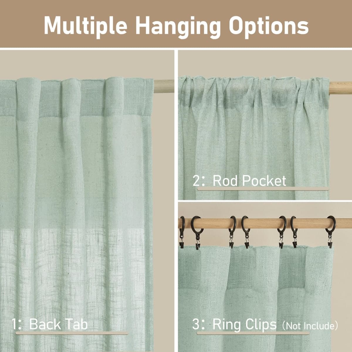 LAMIT Light Sage Linen Curtains 45 Inches Long for Bedroom, Light Filtering Panels Back Tab and Rod Pocket Neutral Drapes for Kitchen/Window/Loft Room, 52 x 45 Inch, 2 Panels thumbnail 3