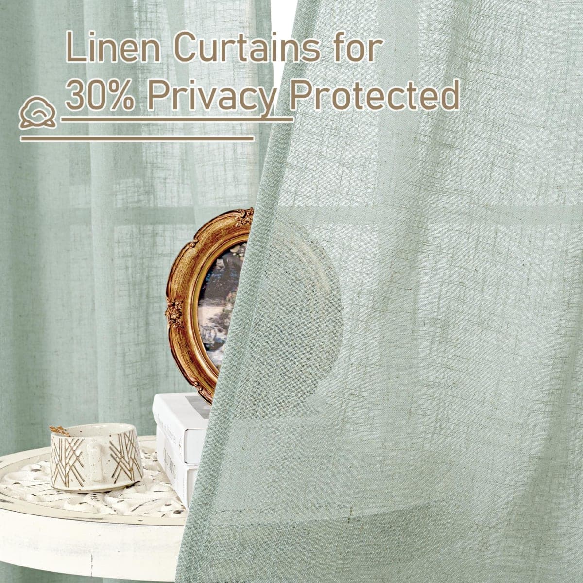 LAMIT Light Sage Linen Curtains 45 Inches Long for Bedroom, Light Filtering Panels Back Tab and Rod Pocket Neutral Drapes for Kitchen/Window/Loft Room, 52 x 45 Inch, 2 Panels thumbnail 5