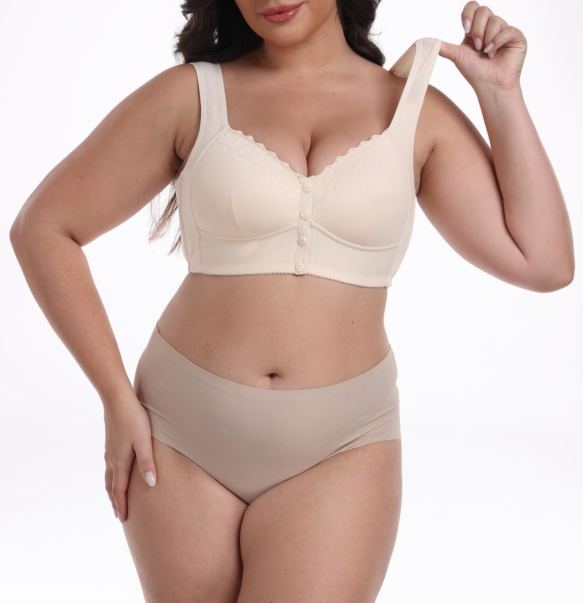 Bras for Women No Underwire Comfortable Full Coverage Front Closure Bralettes Wireless Wirefree Moona Bras, Apricot, 40C thumbnail 2