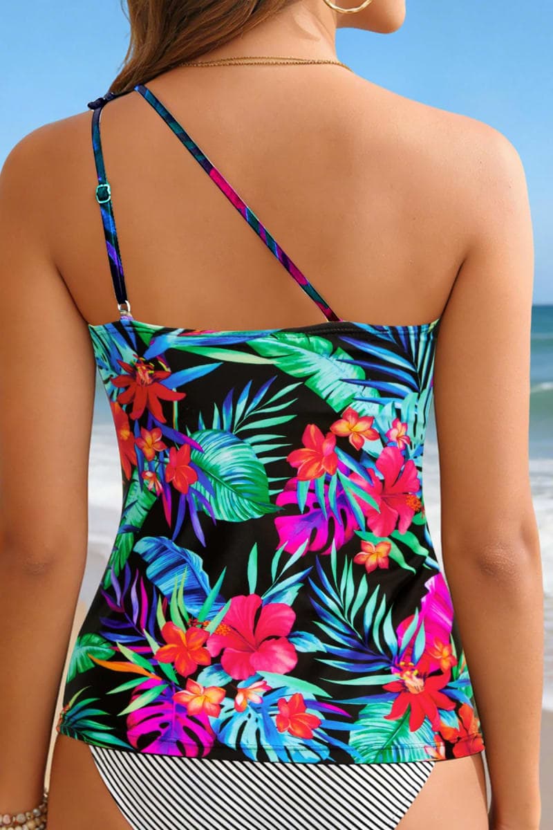 Tankini Tops for Women Swimwear - One Shoulder Swim Top Only Tummy Control Bathing Suit Top No Bottom 2025, Floral, X-Large thumbnail 2