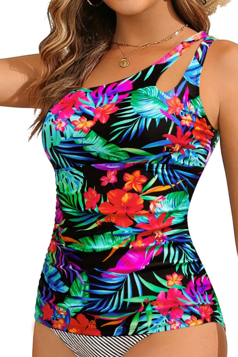 Tankini Tops for Women Swimwear - One Shoulder Swim Top Only Tummy Control Bathing Suit Top No Bottom 2025, Floral, X-Large thumbnail 5