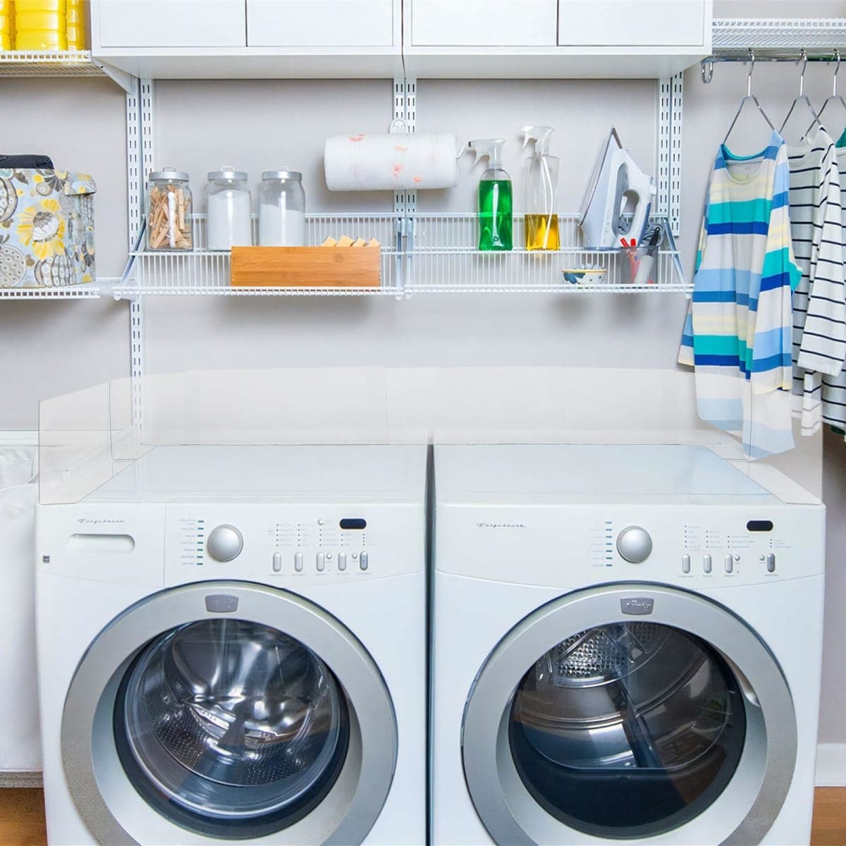 BiJun Laundry Guards for Washer and Dryer Clear Laundry Guard with Transparent Adhesive, Laundry Fence Guard Keeps Dryer Countertop Clean, Laundry Room Accessories Fits Most Washer Dryer thumbnail 2
