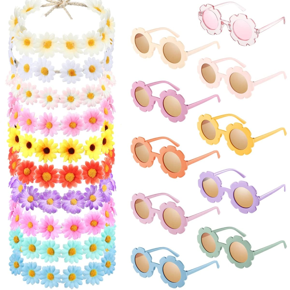 Groovy Retro Flower Sunglasses Headbands Party Favors Daisy Flower Costume Accessories Set 60s 70s Party Gifts for Kids (20 Pcs) — image 1
