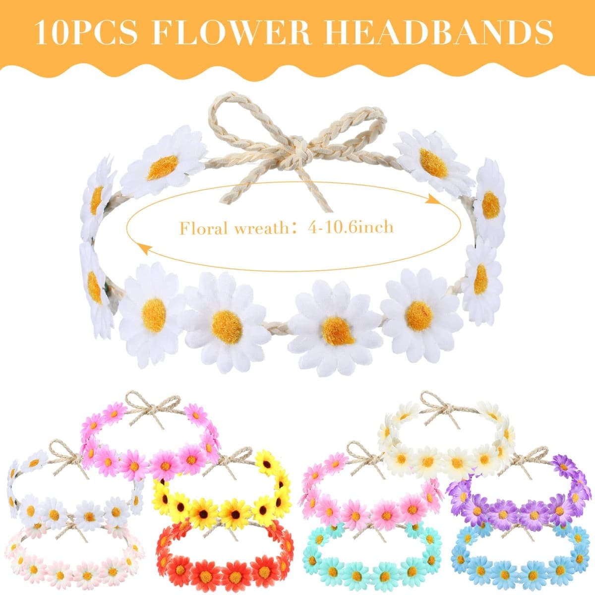 Groovy Retro Flower Sunglasses Headbands Party Favors Daisy Flower Costume Accessories Set 60s 70s Party Gifts for Kids (20 Pcs) thumbnail 2